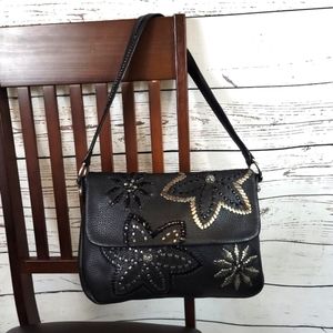 Brighton Black & Silver Flowers Shoulder Bag